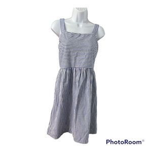 ANN TAYLOR LOFT Blue & White Stripe Fit ‘N Flare Sleeveless Dress Size Small